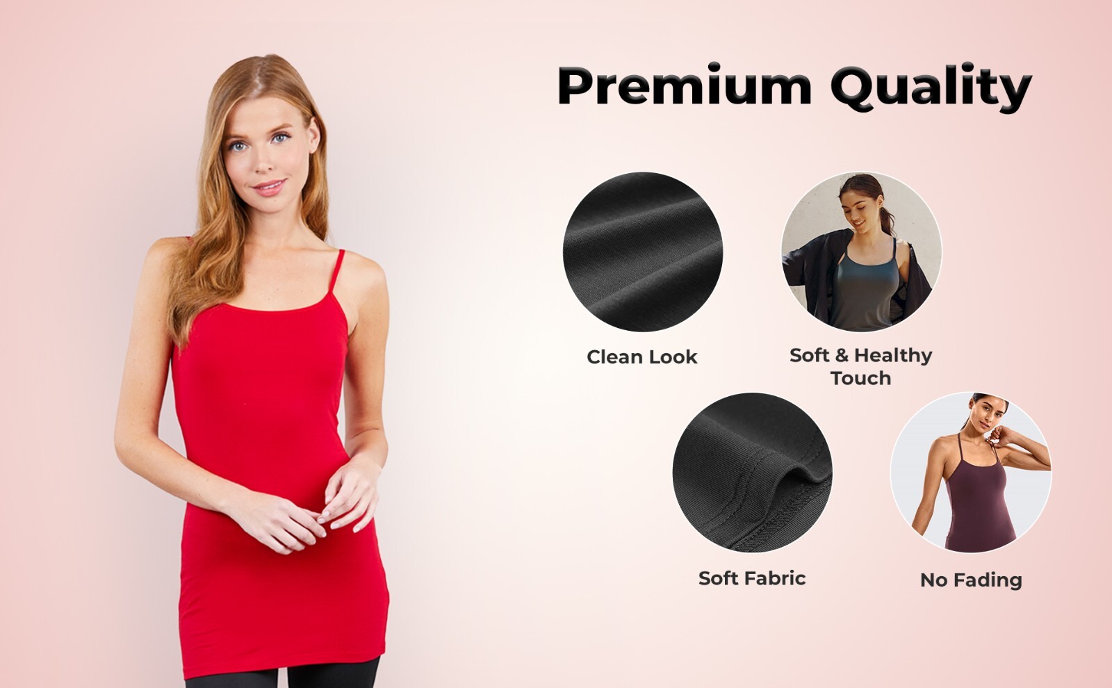 [4 pack] Women Long Camisole Tank Tops Cotton Basic Cami Tops W/ Straps S ~ 3XL