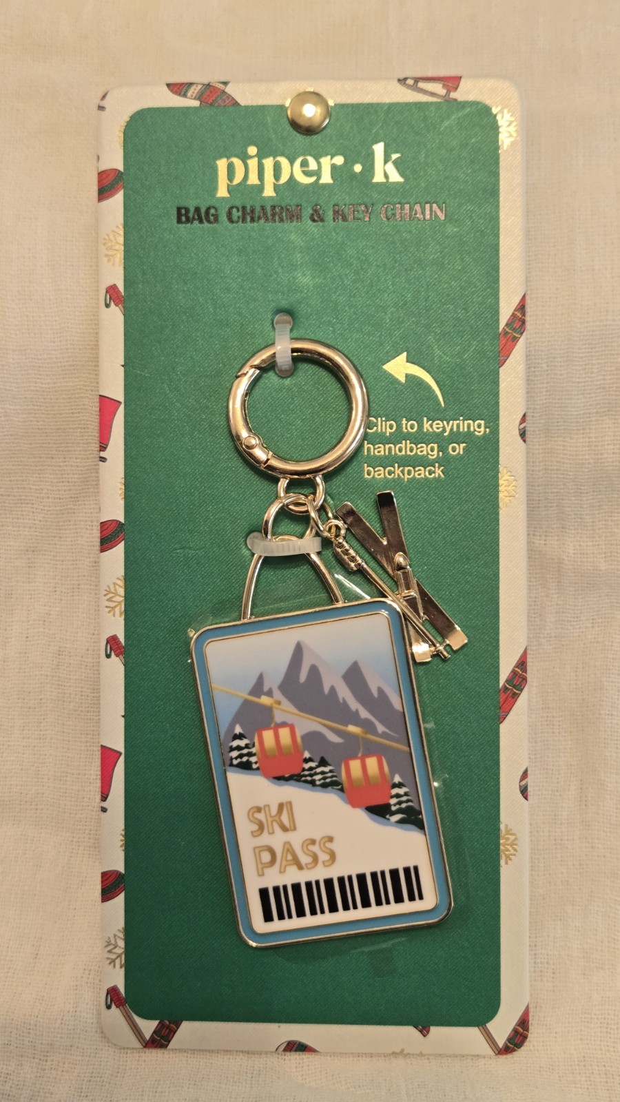 piper•k SKI PASS Bag Charm & Key Chain BNWT