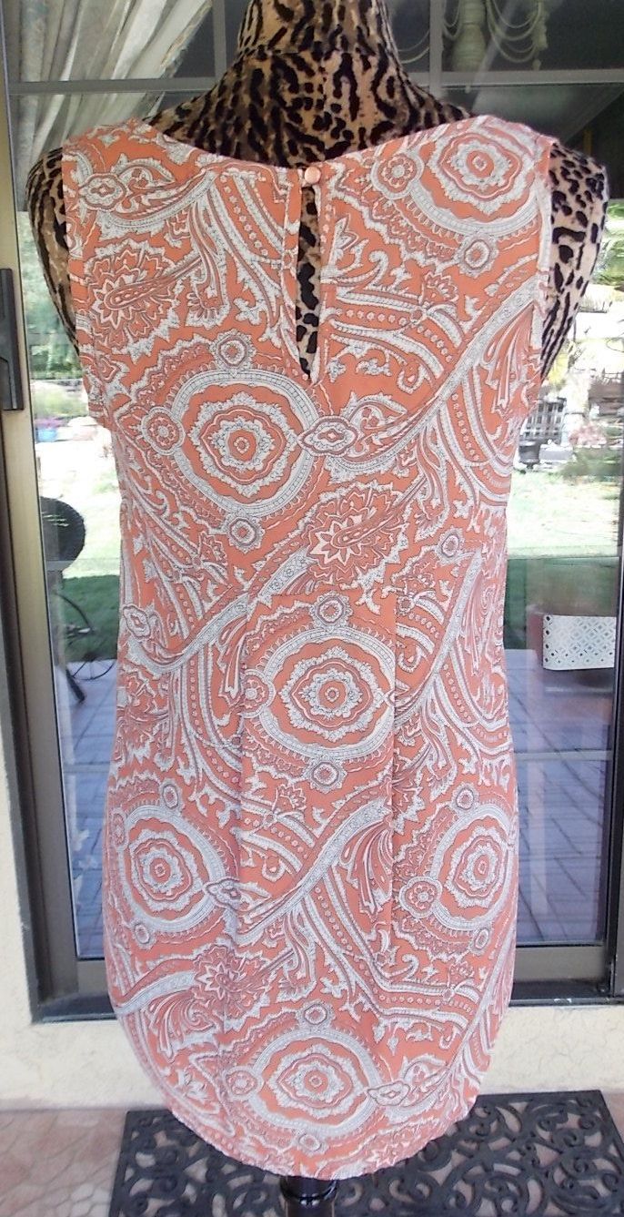 Sleeveless Paisley Print Longer Back Pleione Semi Sheer Blouse Sz. S 36″ Bust