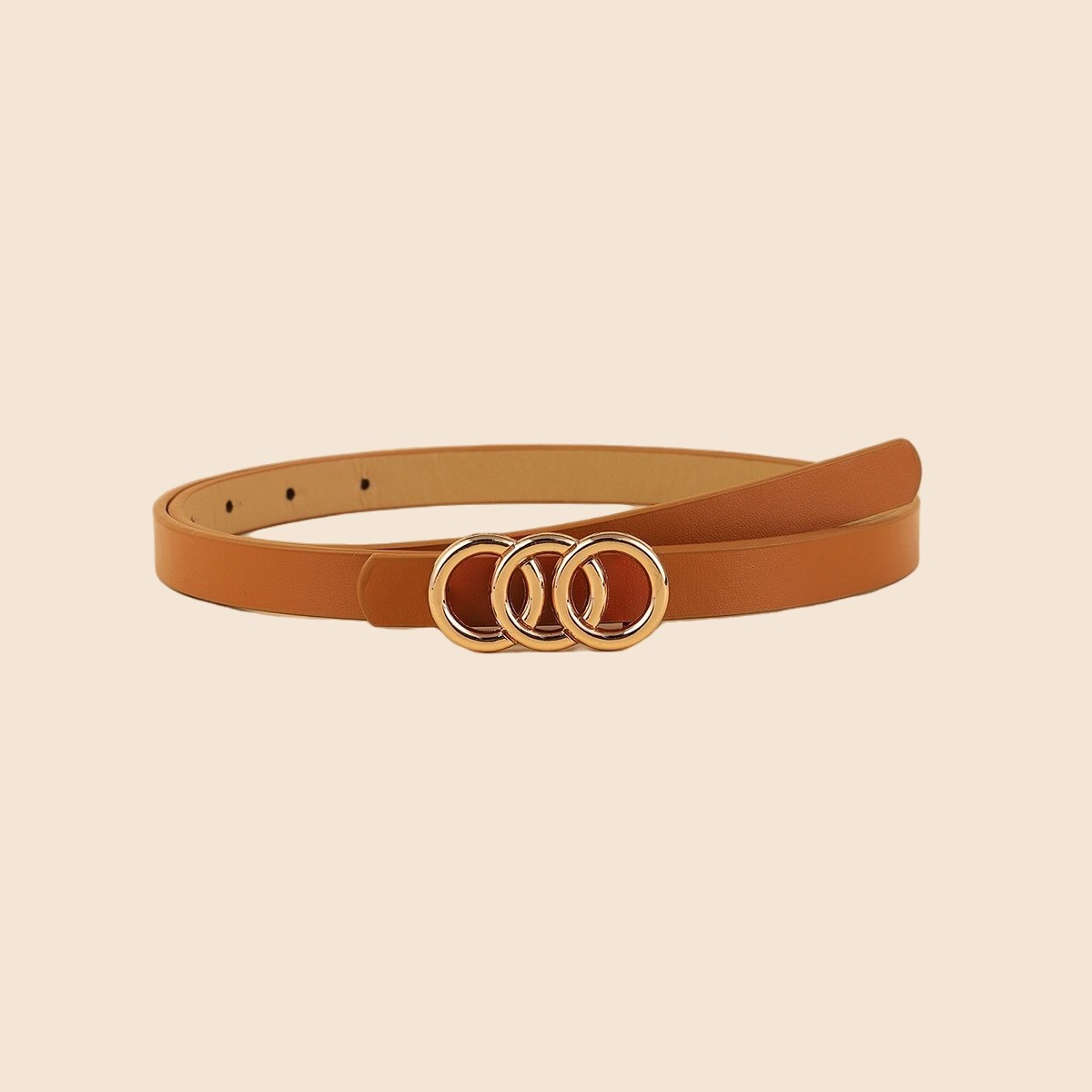 Women’s Thin Three Ring Belt – Simple Fashion Decorative PU Waist Belt