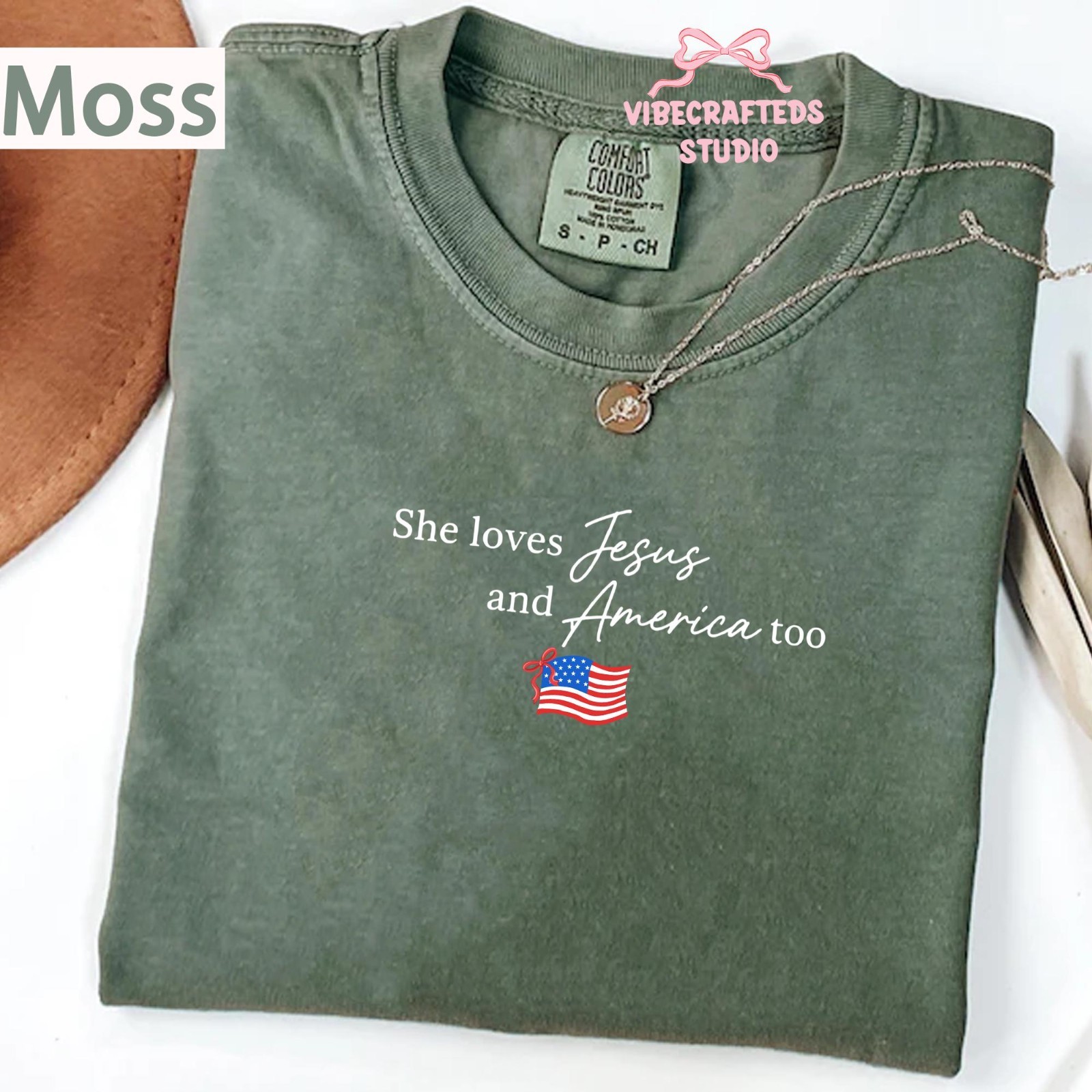 She Loves Jesus and America Too T-Shirt Patriotic Christian Flag Tee