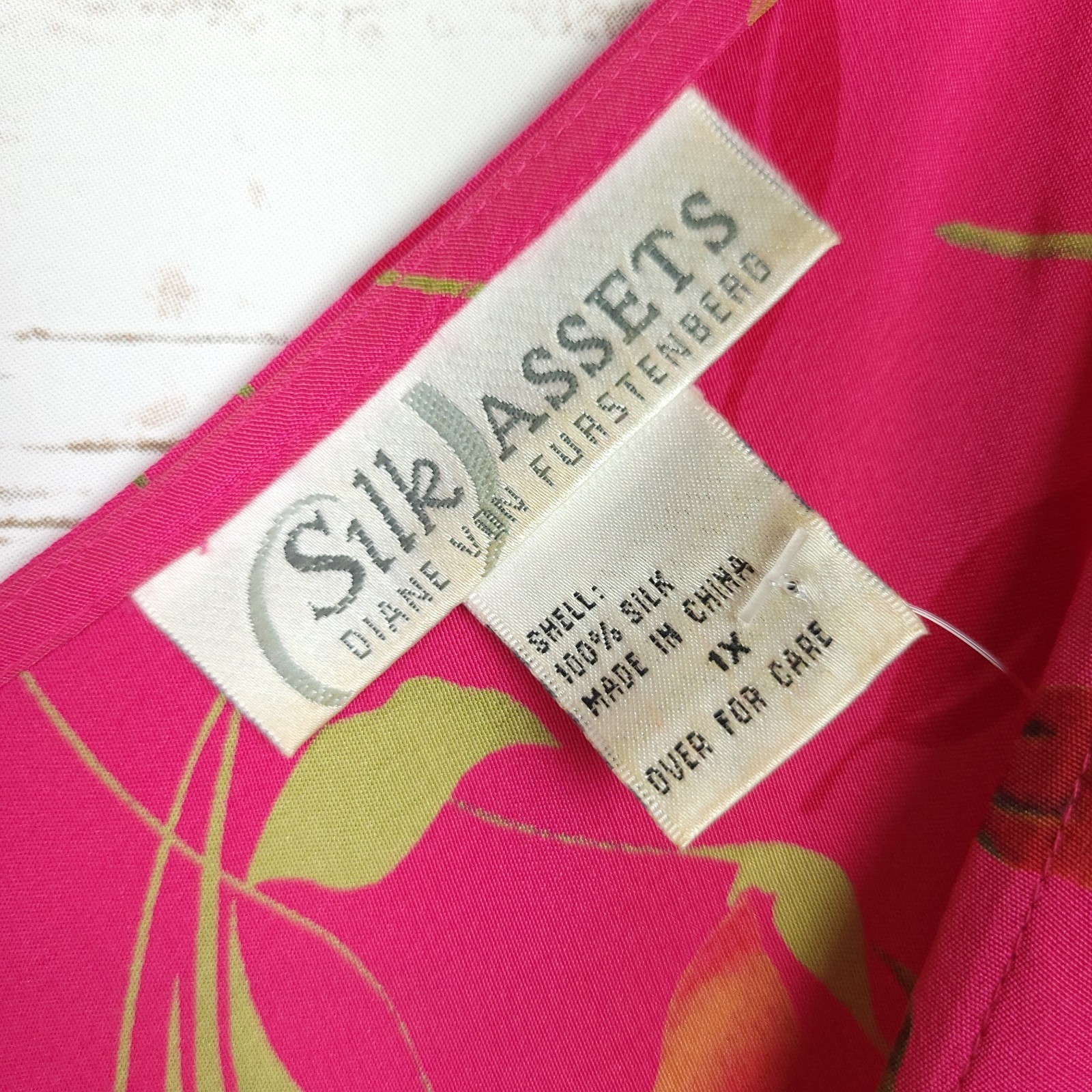 Vtg Diane Von Furstenberg Silk Assets Dress 1X Pink Floral Ruffled Midi