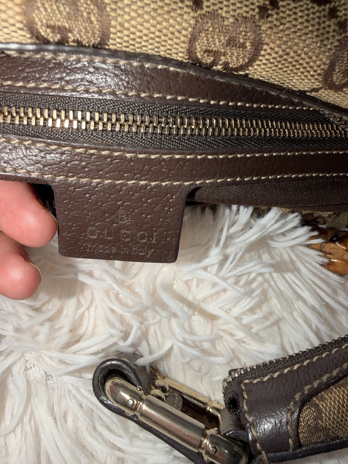 Vintage Gucci GG Monogram Bamboo Amalfi Brown Medium hobo Shoulder Bag