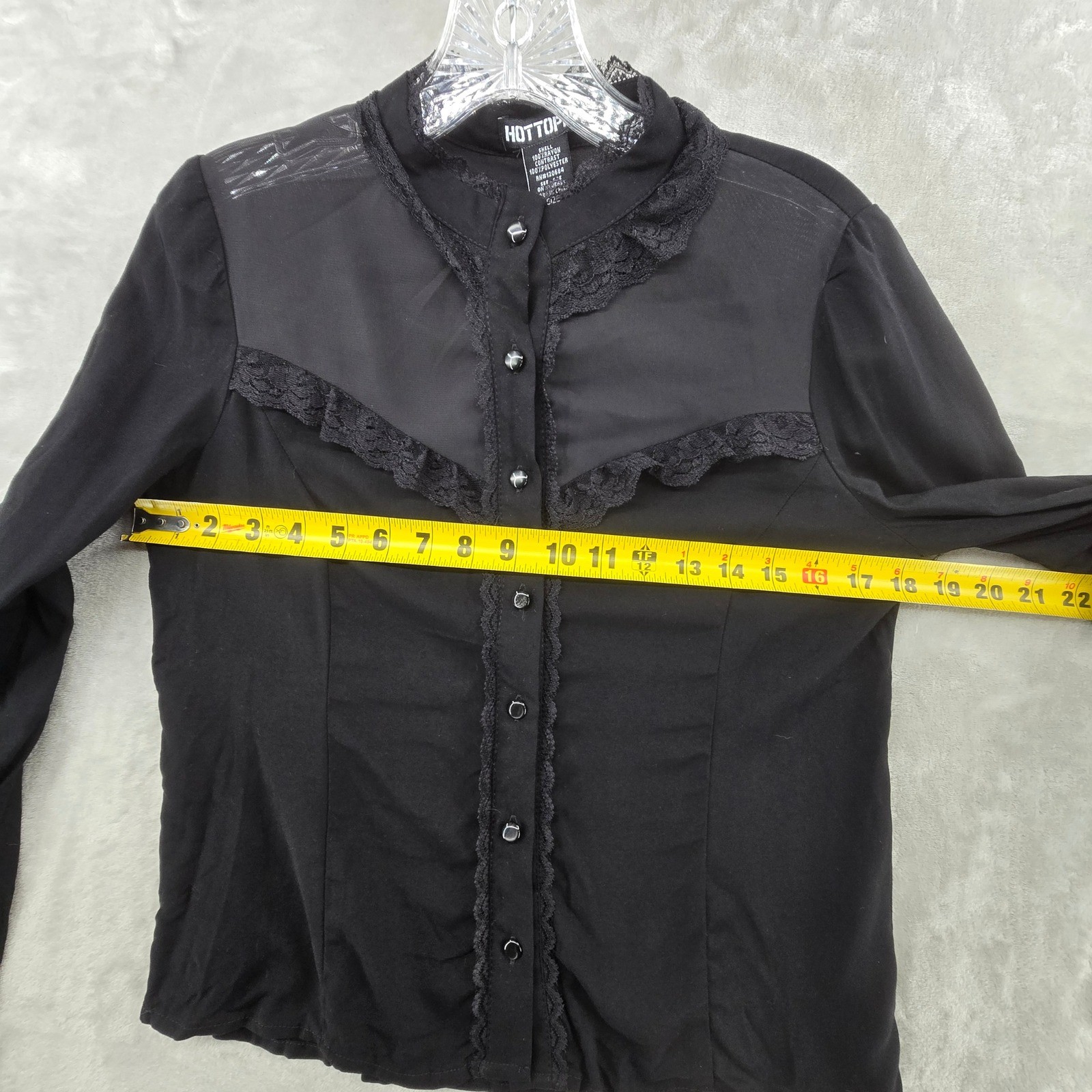 Hot Topic Women XS Button Down Black Lace Trim Victorian Gothic Blouse