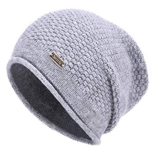 Slouchy Beanies for Women Winter Soft Warm Cashmere Hat Medium Light Grey