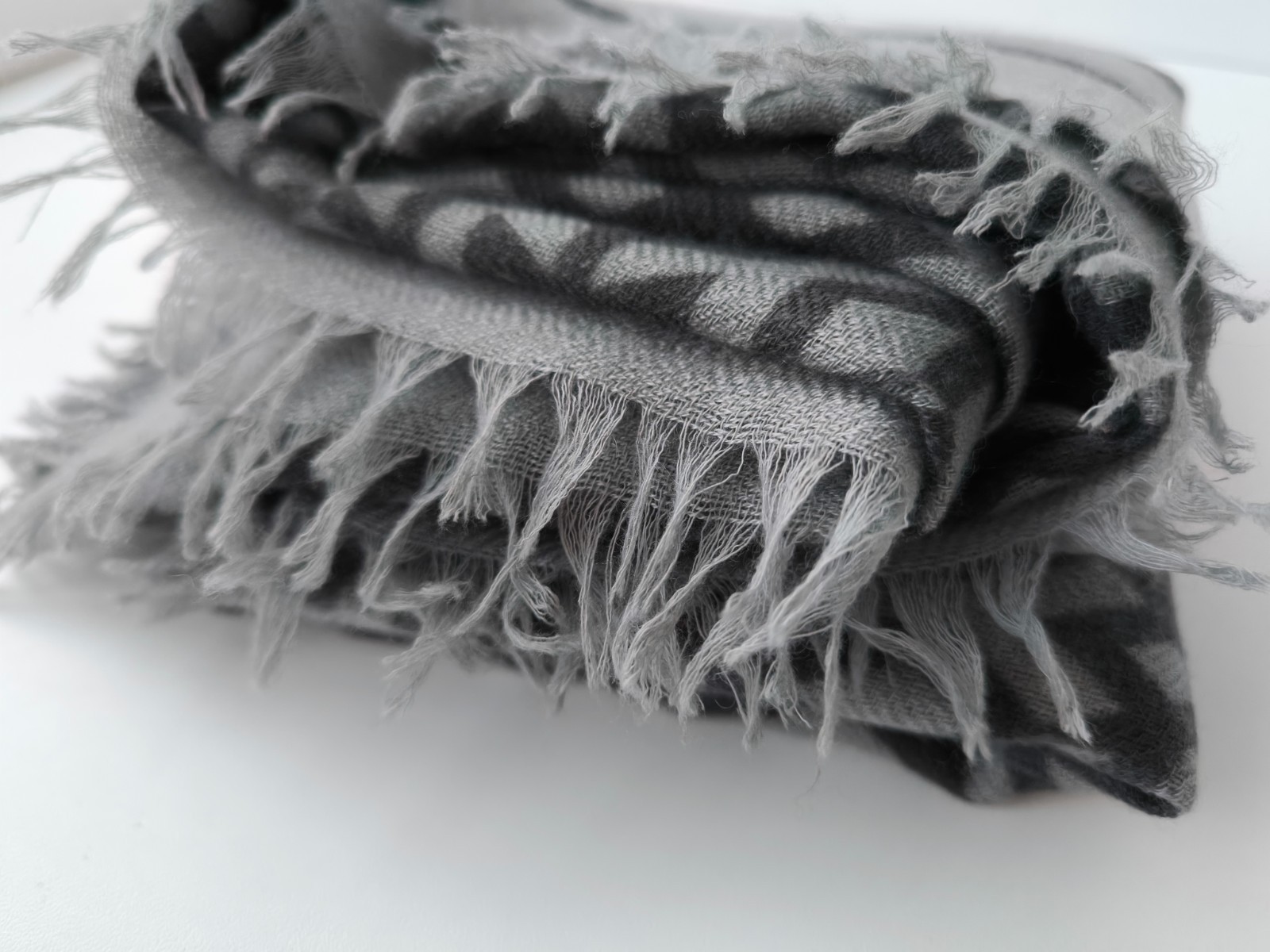 IRIS Von ARNIM Gray XL soft warm cashmere scarf stole geometric 51″