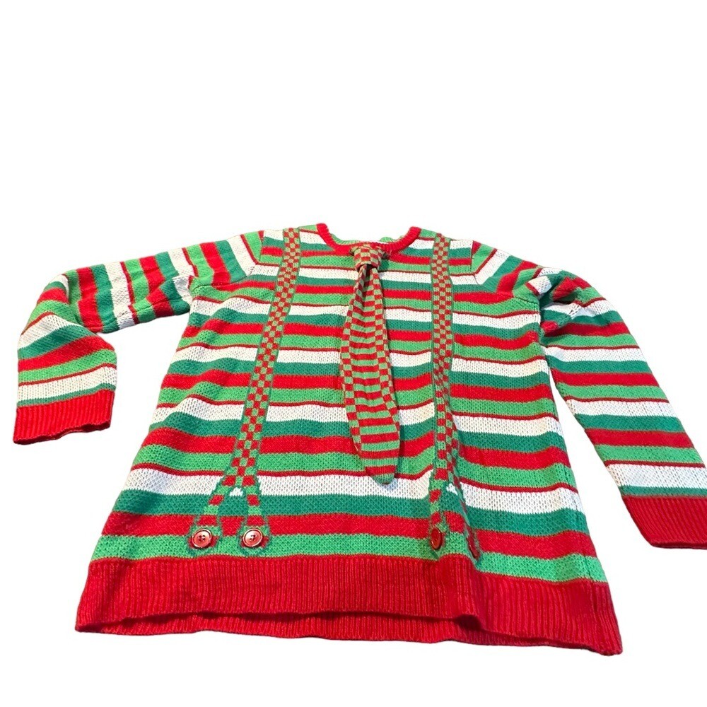 Jolly Sweater Ugly Christmas sweater Crewneck Faux Tie & suspenders sz large