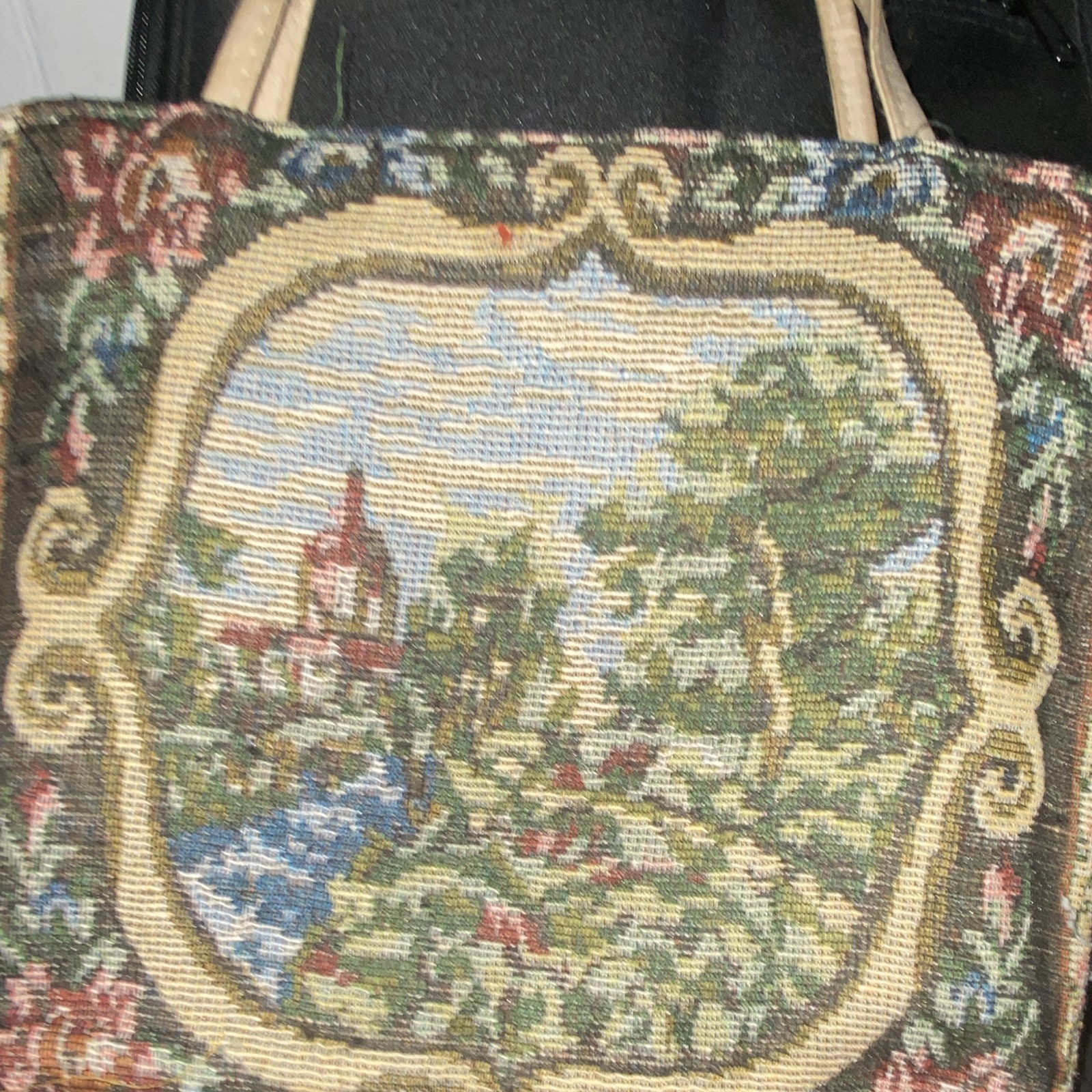 Multicolor Tapestry Woven Top Handle Satchel Handbag Floral Scenic Lined