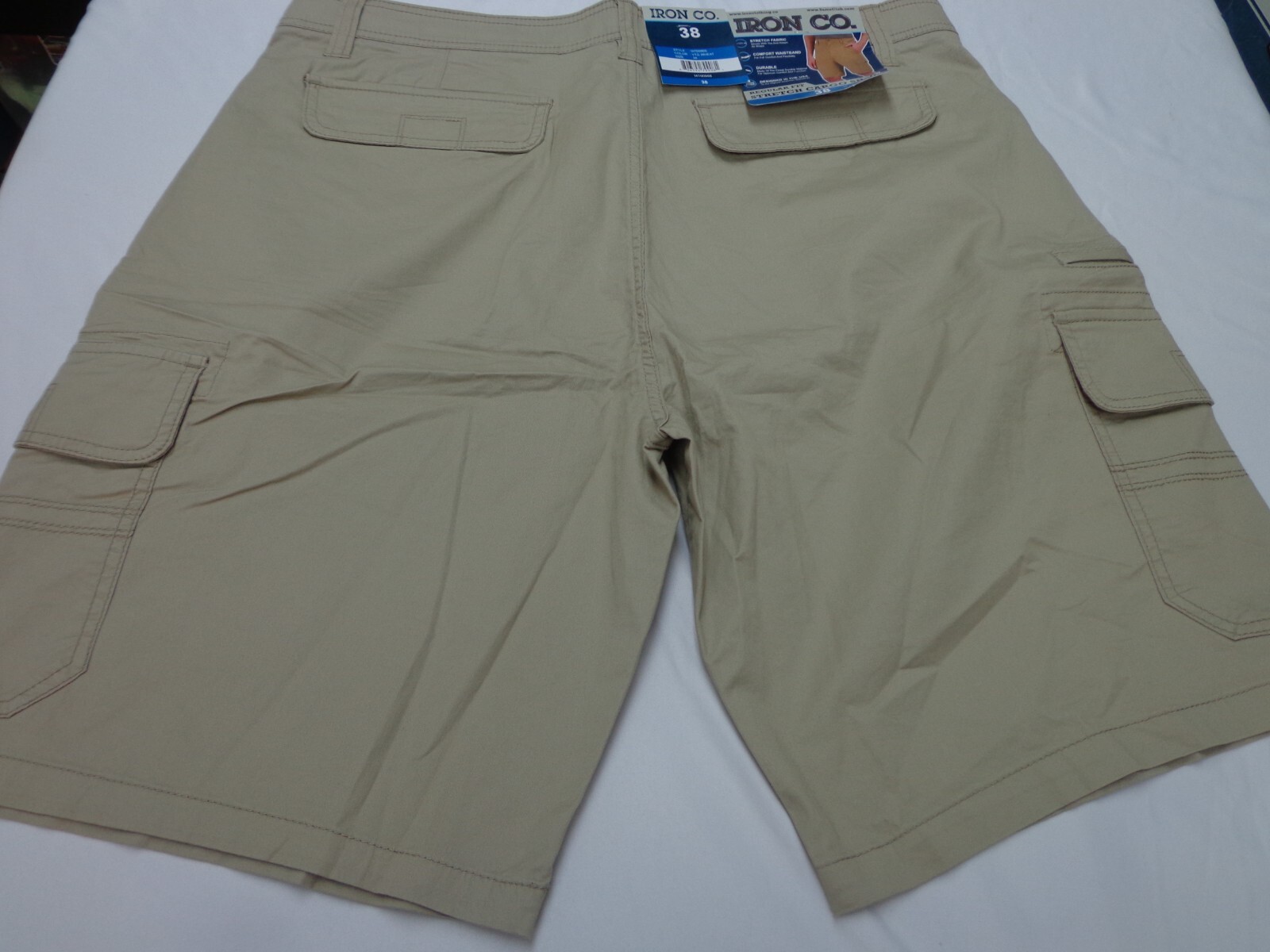 Iron Co Stretch Cargo Shorts Regular Fit Cotton Blend Vintage Wheat Size 38