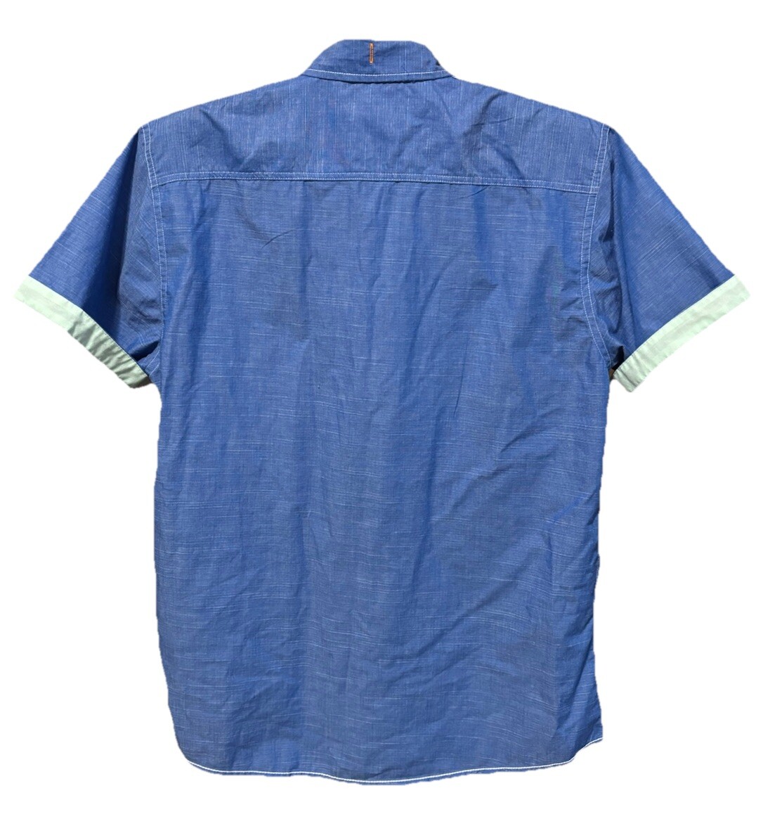 Tranquility Mayhem Mens Large Shirt Blue Buttons Pockets Casual Preppy Cotton