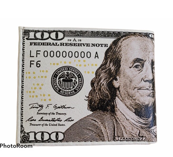 New $100 Dollar Bill Print Leather Wallet Leather Printed Bifold Novelty Wallet