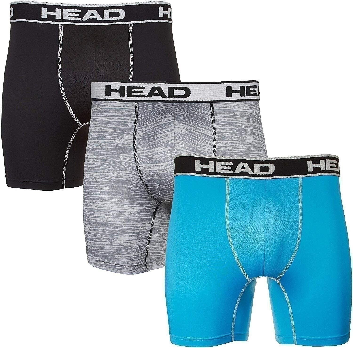 HEAD Mens Performance Underwear 3-PACK Boxer Briefs S-5XL Polyester/Spandex