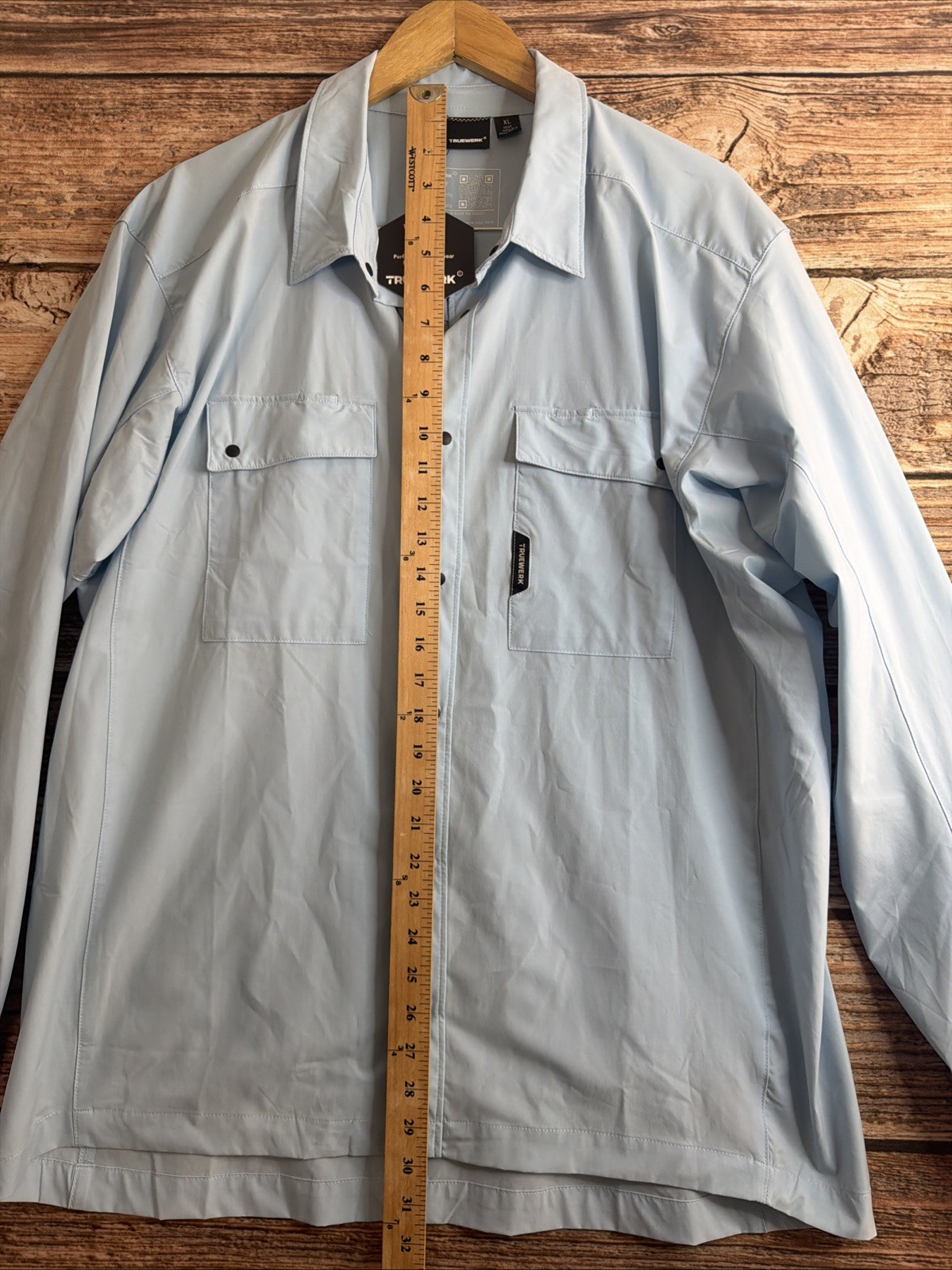 TRUEWERK CLOUD Mens XL Snap Front L/S Workwear Chest Pockets LIGHT BLUE Shirt