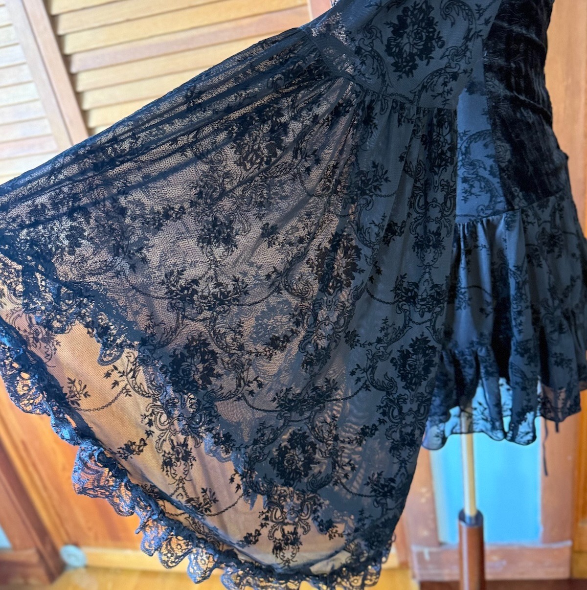 Dark In Love Gothic Victorian Dark Fairycore Black Rose Fairy Lace Mini Dress L