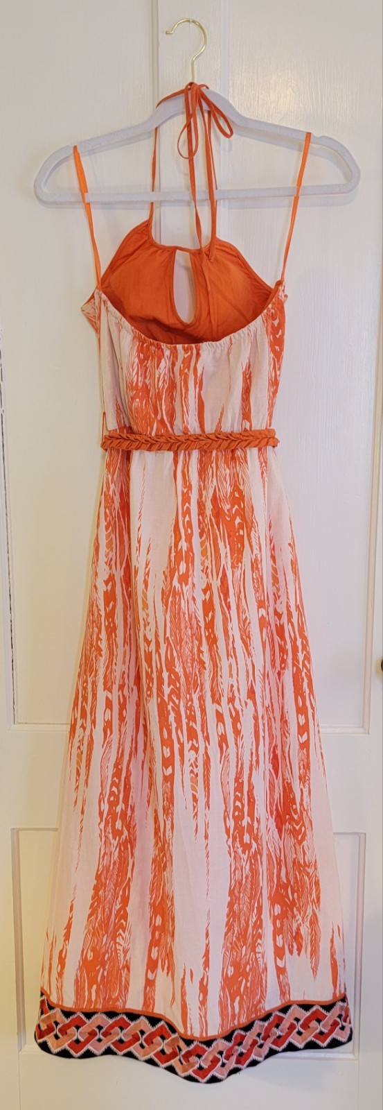Designer Summer Dress with Belt & Embroidered Hem – Size Small – 100% Cotton
