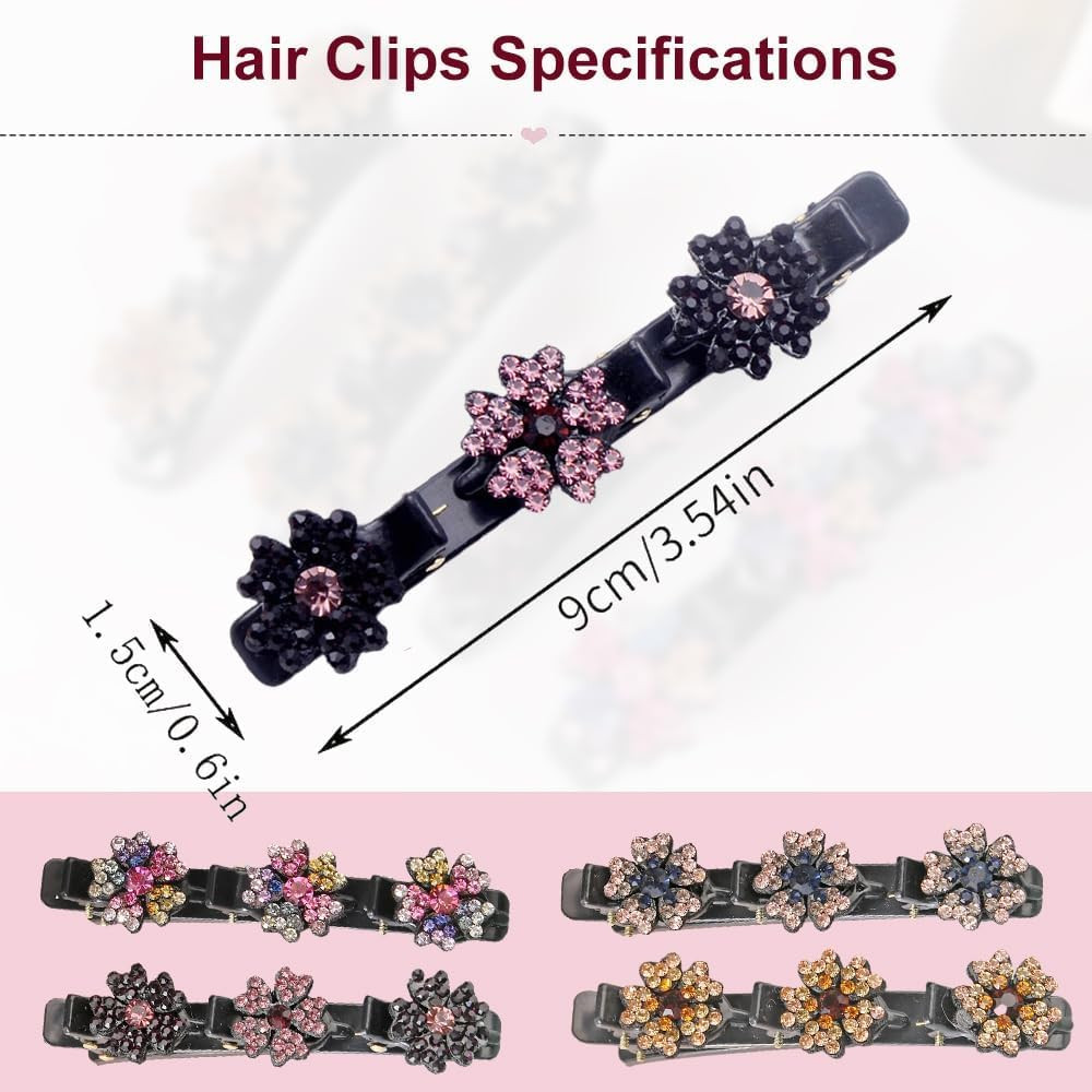 2 Pcs Sparkling Crystal Stone Braided Hair Clips, 2025 New Satin Fabric Hair Ban