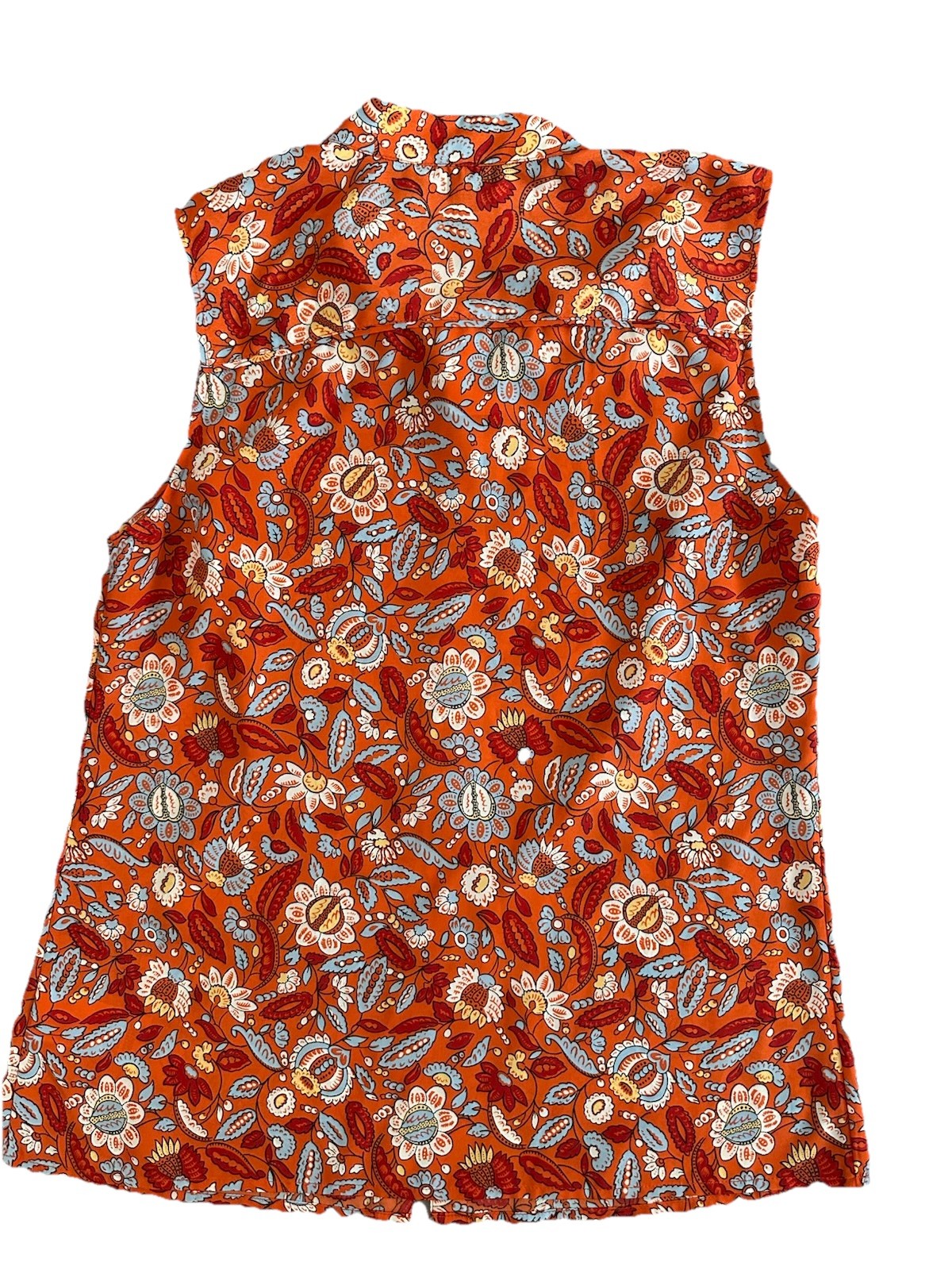 Brooks Brothers Sz 6 Orange Floral Paisley Button Front Sleeveless Top Blouse