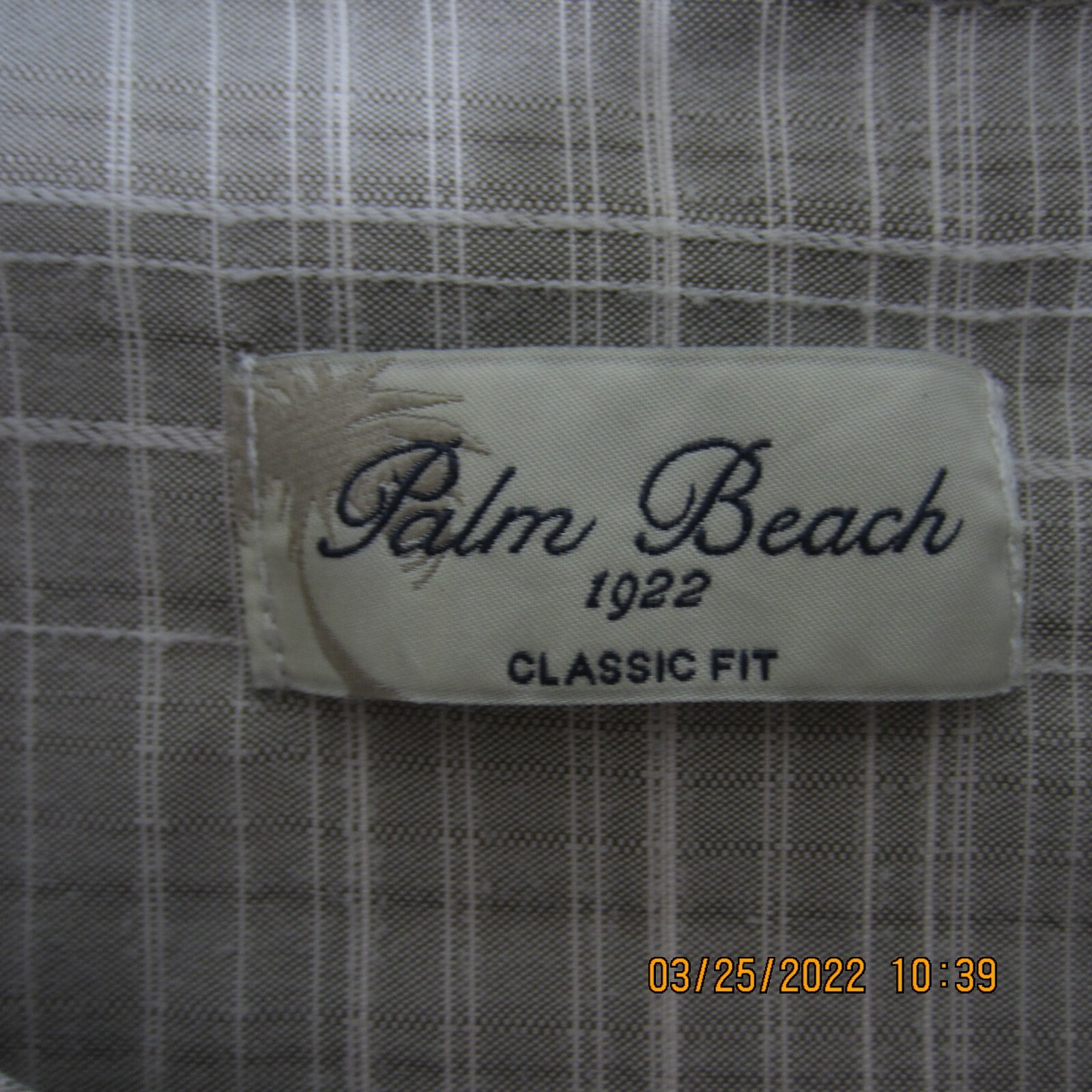 Palm Beach Shirt 2XL XXL Beige White Plaid Button Up Pocket Outdoor Casual Men