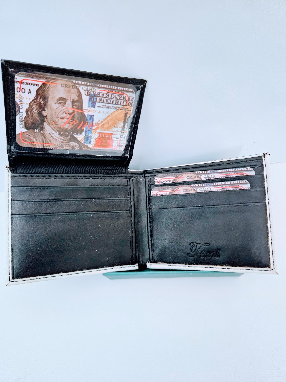 Tems Handcrafted Bifold Novelty Wallet Featuring a print of a $100 Bill