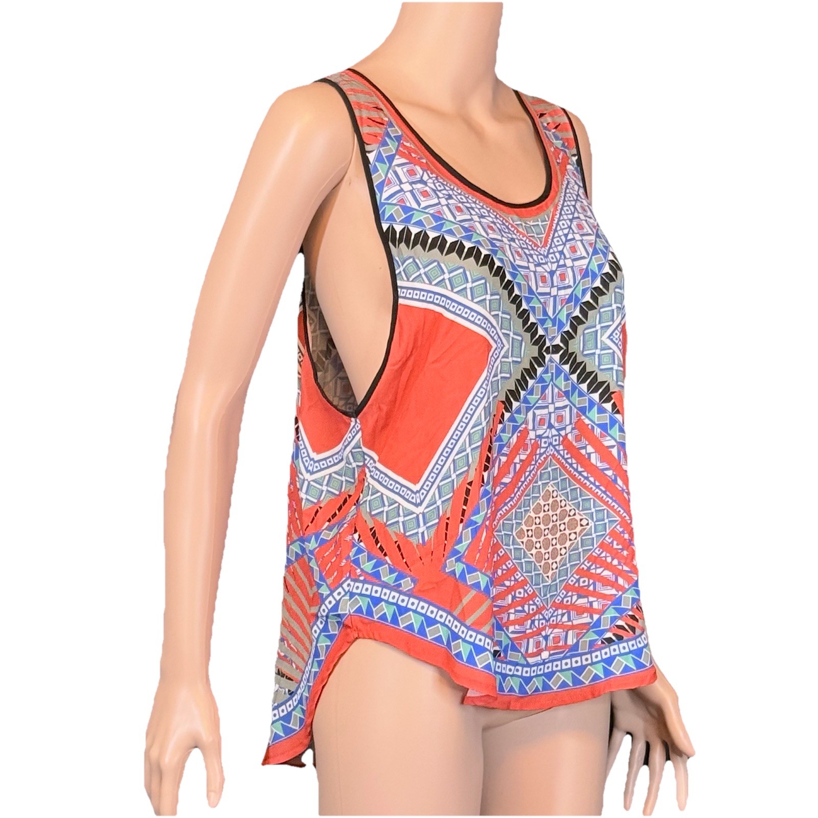 Peach Puff Sleeveless Racerback Tank Top Multi-Colored Geometric Tribal Boho