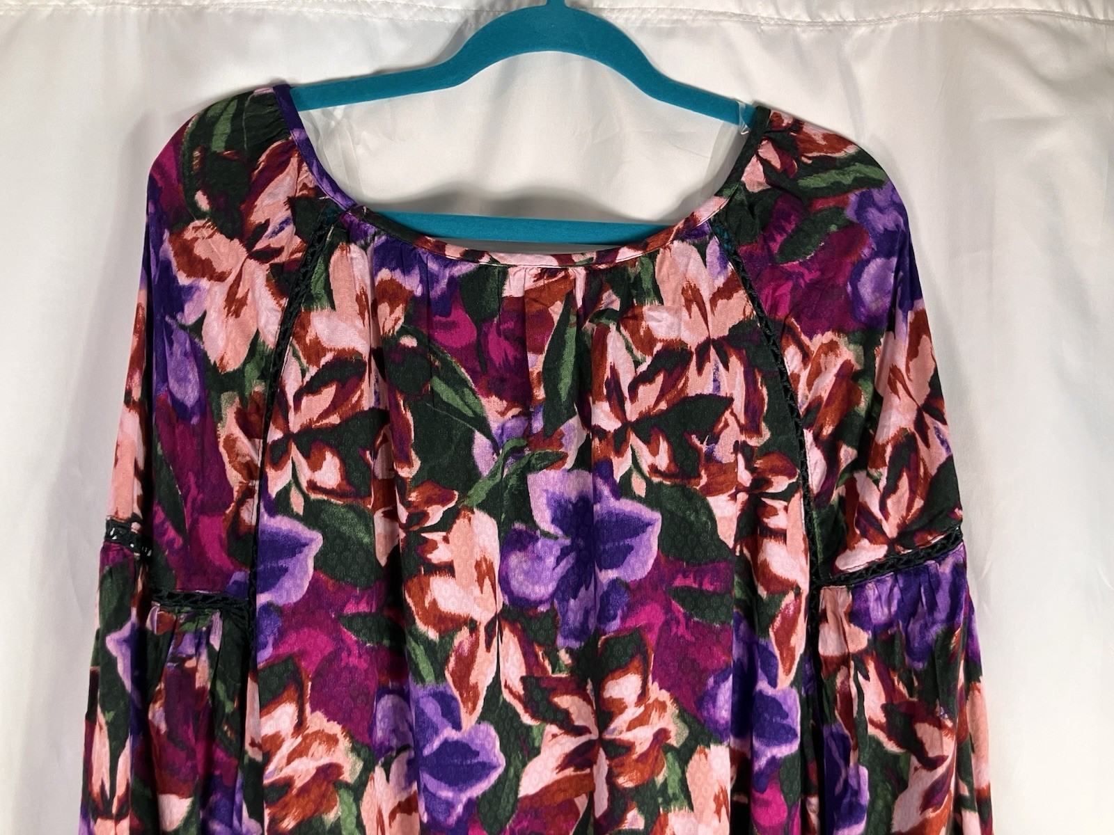 Terra & Sky 4X NWT Green Purple Pink LS Tunic Top Embroidered Boho Artsy