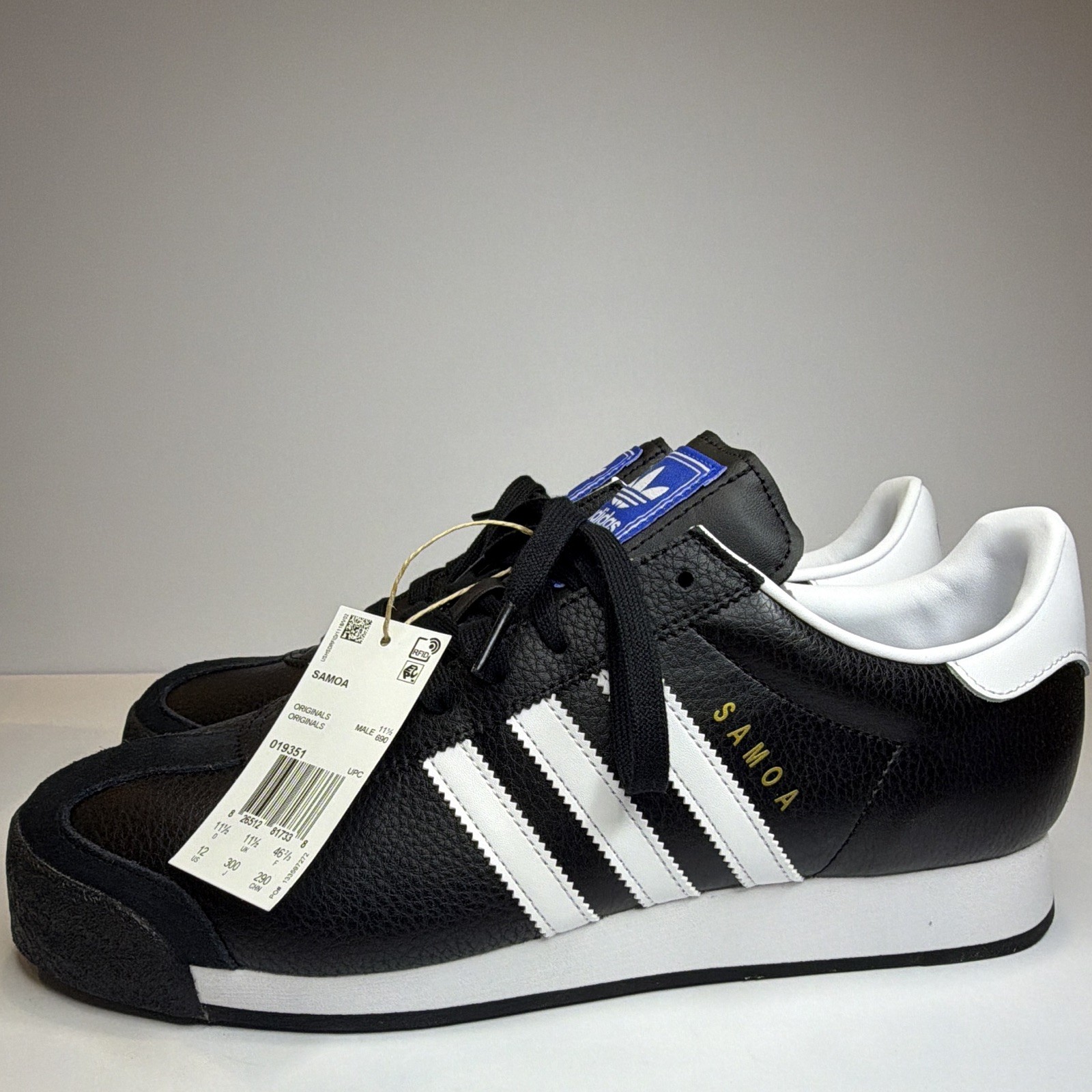 adidas Originals Samoa Men’s 12 Leather Lace-Up Sneakers Black/White 019351