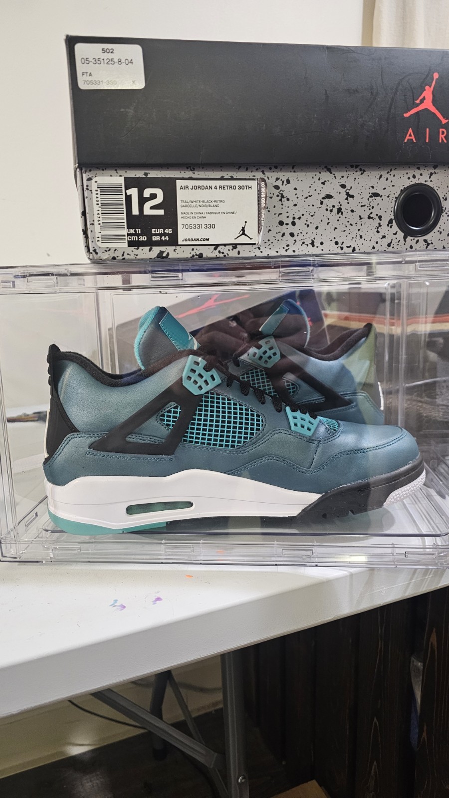 Jordan Air Jordan 4 Retro Teal/Black/White Leather Mid-Top 705331-330 2015