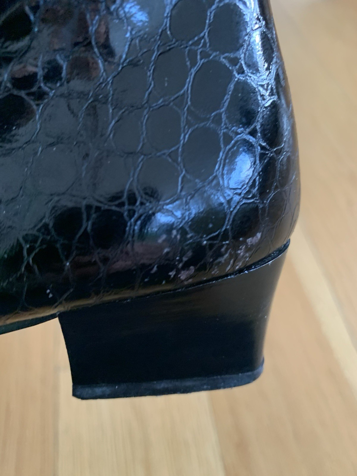 THERESIA Germany Black Patent Croc Ankle Boots Fur Trim Women’s 7.5 8 Vintage