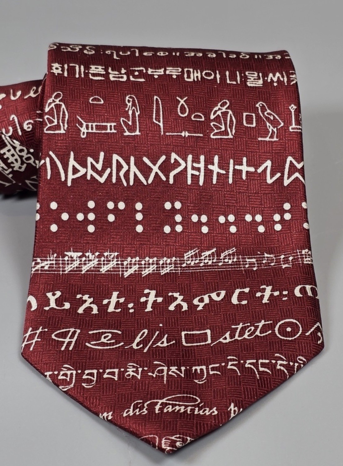 Josh Bach World Languages Red Men’s Silk Tie 58″ x 3.75″ USA / SEE DESCRIPTION