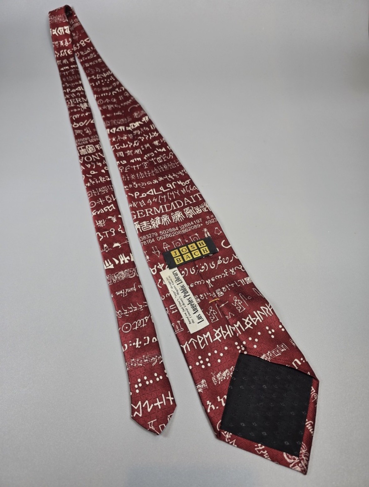 Josh Bach World Languages Red Men’s Silk Tie 58″ x 3.75″ USA / SEE DESCRIPTION