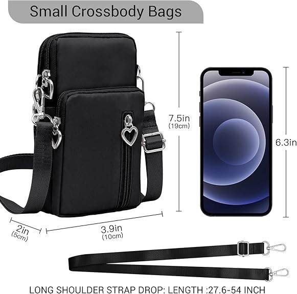 Small Crossbody Bags For Women Travel Pouch Shoulder Bag Cell Phone Purse Black