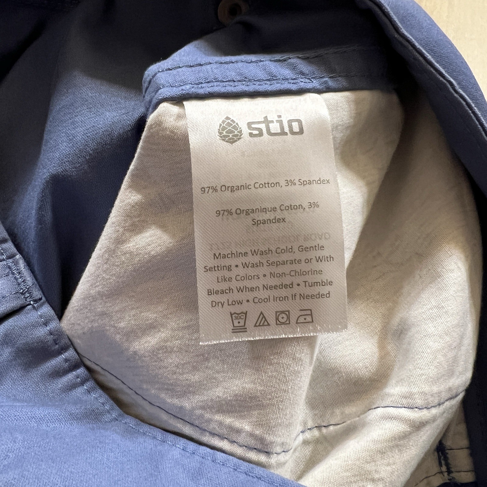 Stio Womens Shorts Size 6 Rivet Twill Slate Blue 5″ Stretch Organic Cotton NEW