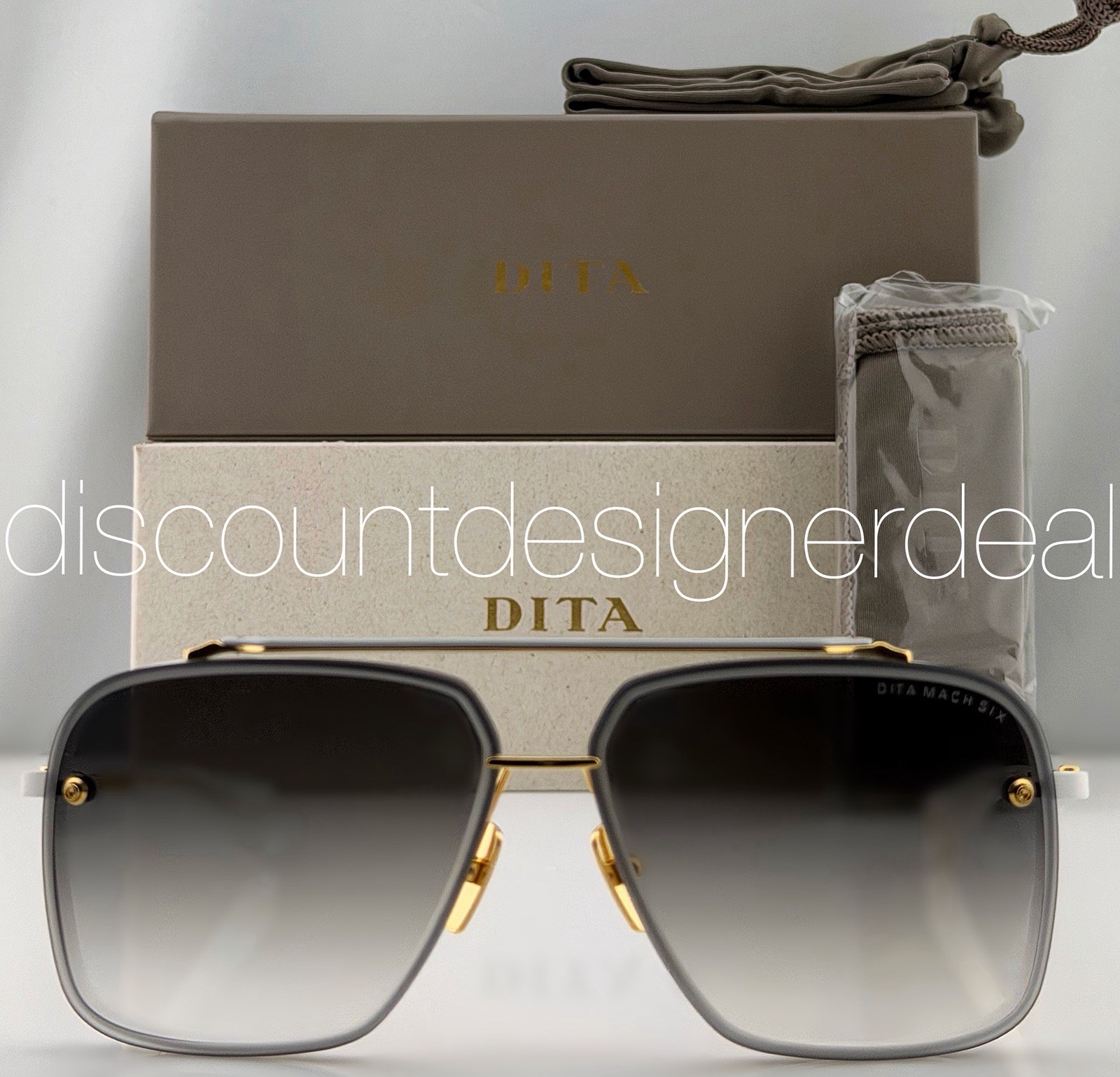 DITA Mach-Six Sunglasses Yellow Gold Matte White Gray Gradient 62mm DTS121-62-07