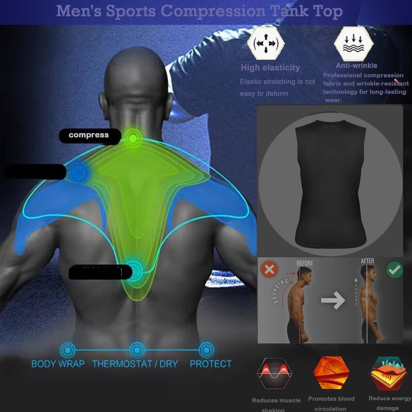 3PCS Mens Compression Sport Vest Tight Tank Base Layer Sleeveless Top Singlet
