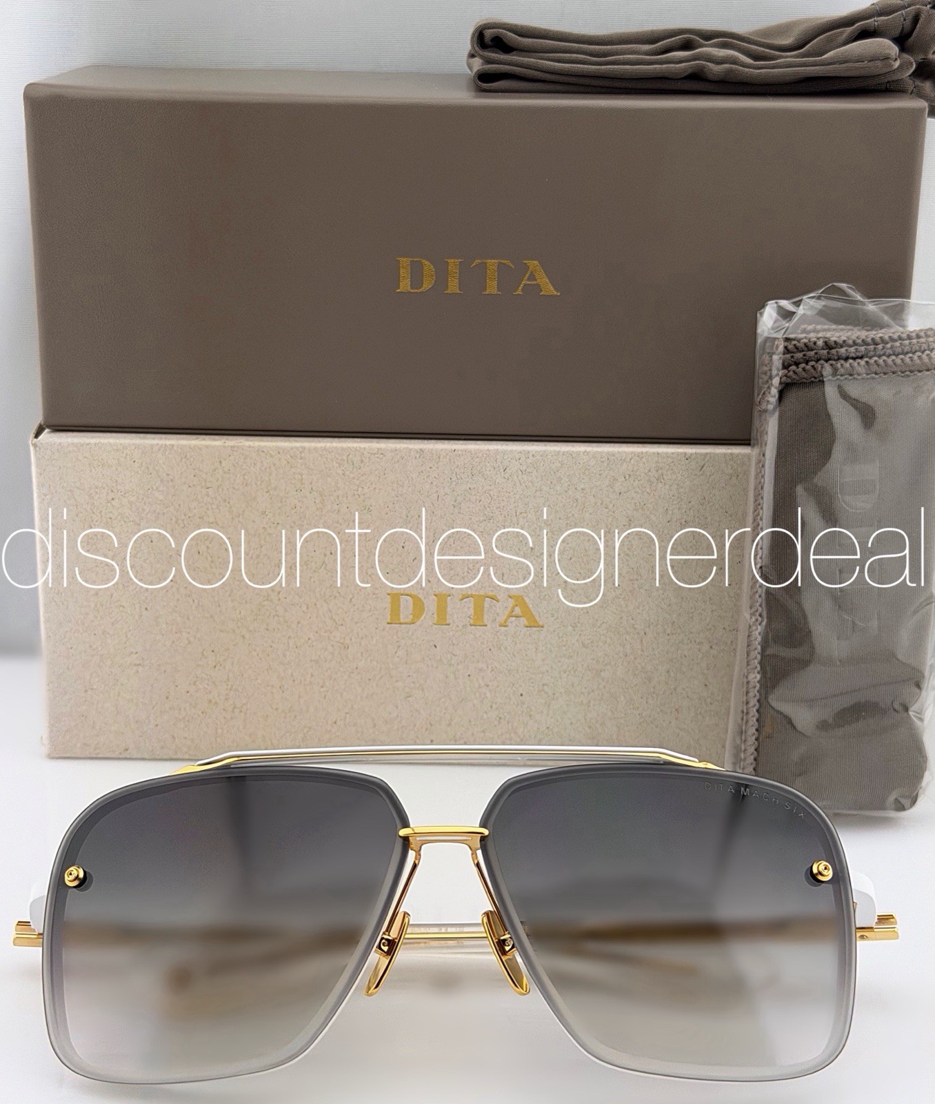 DITA Mach-Six Sunglasses Yellow Gold Matte White Gray Gradient 62mm DTS121-62-07