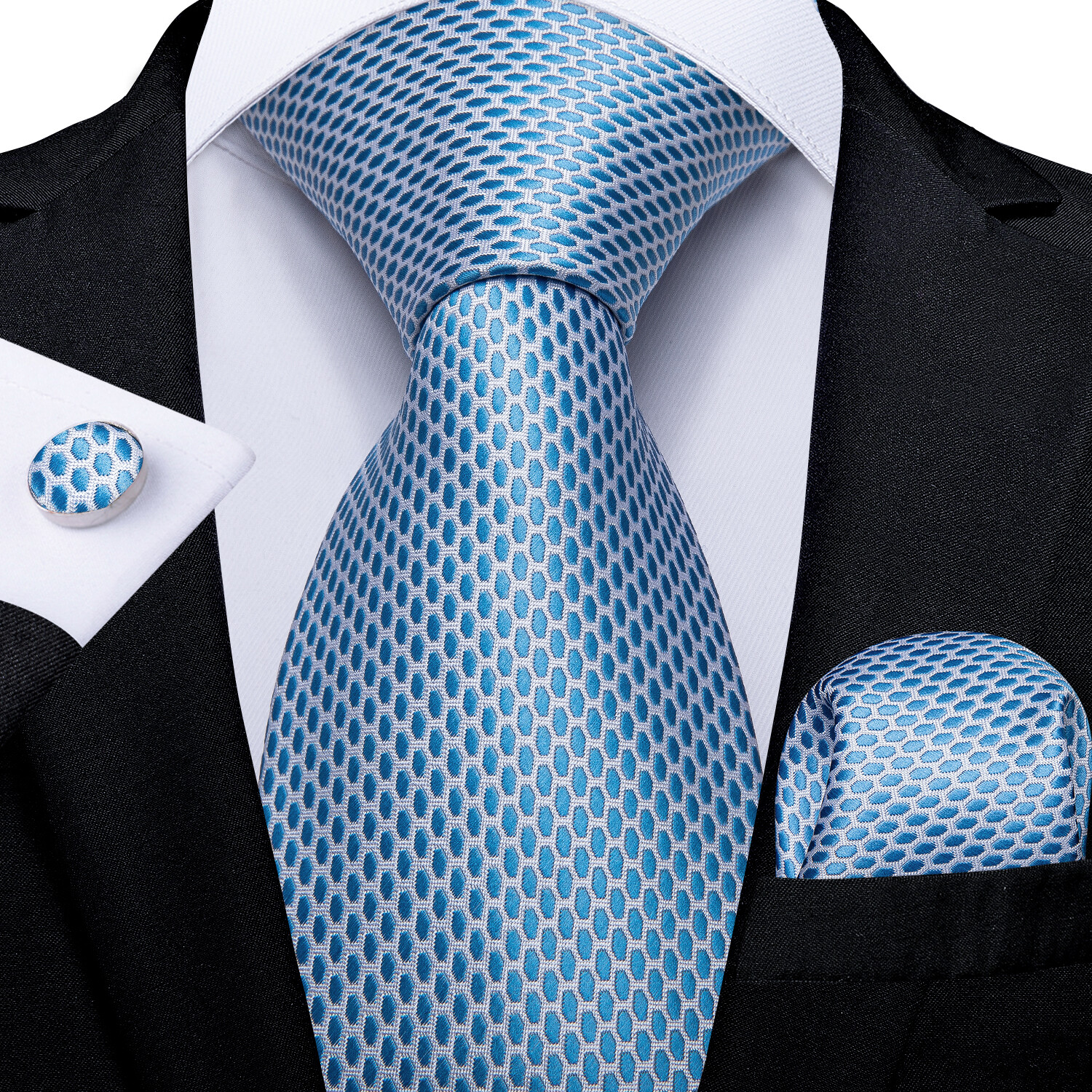 Mens Tie New Lot Jacquard Paisley Solid Striped Necktie Hanky Cufflinks Set