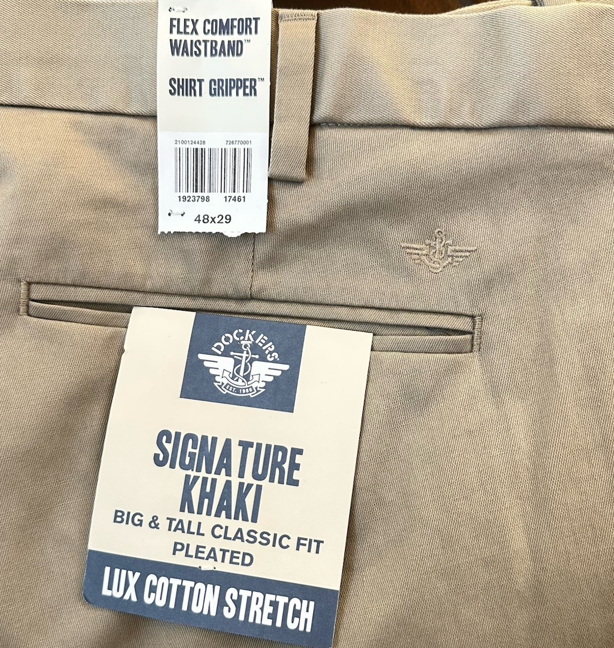Dockers Pants 48 X 29 Big & Tall Light Khaki Classic Fit Pleated Flex Comfort