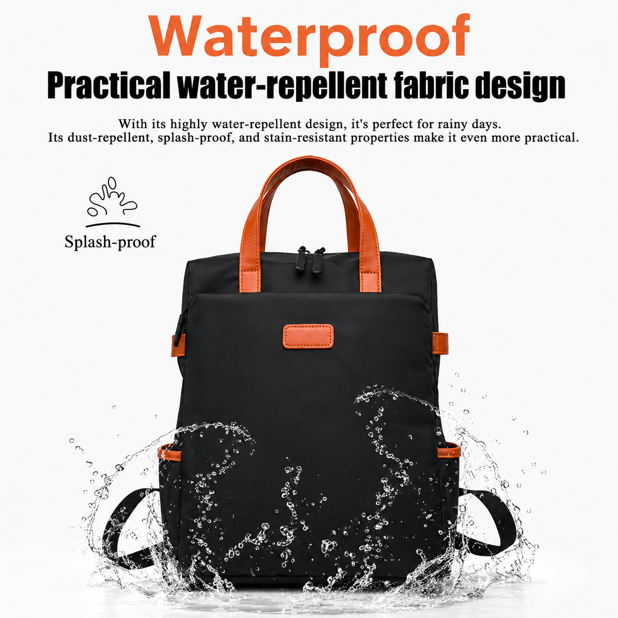 Black Nylon Convertible Backpack Tote Women Waterproof Trolley Sleeve Anti-Theft