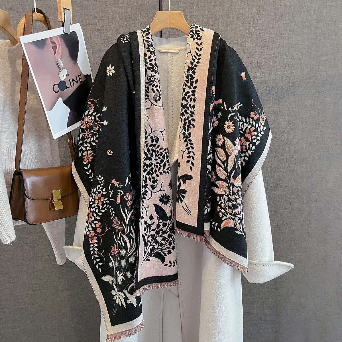Women’s Thick Warm Floral Pashmina Shawl Luxury Long Tassel Winter Scarf Wrap