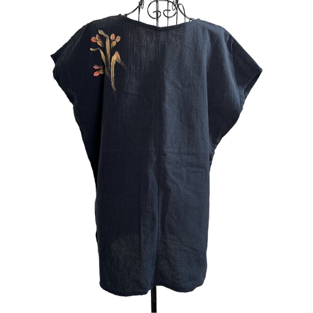 Vintage Celine Hand Painted Maui Tunic Cap Sleeve Top Size Black Size XL