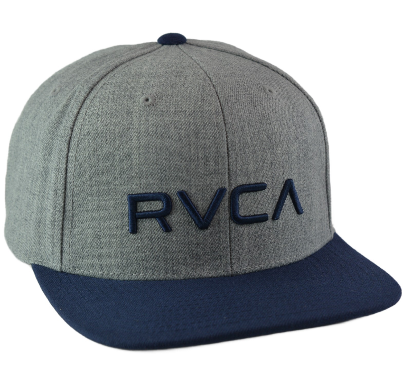 RVCA Twill Heather Gray & Navy Blue Logo 2 Tone Adjustable Hat Mens Snapback Cap