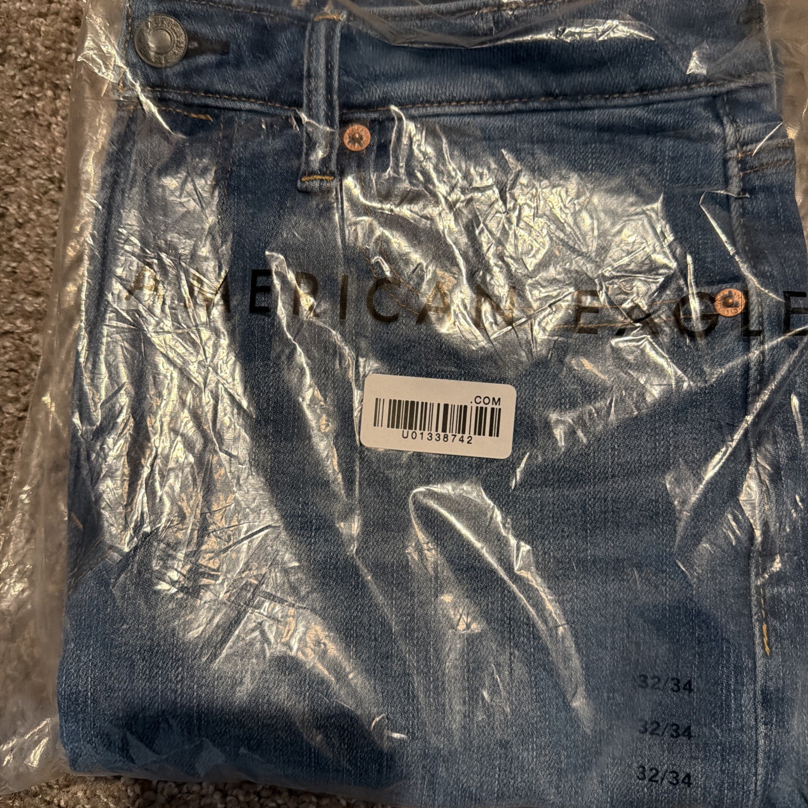 American Eagle AirFlex+ Relaxed Straight Jeans NWT Men’s 32×34 Medium Indigo NEW