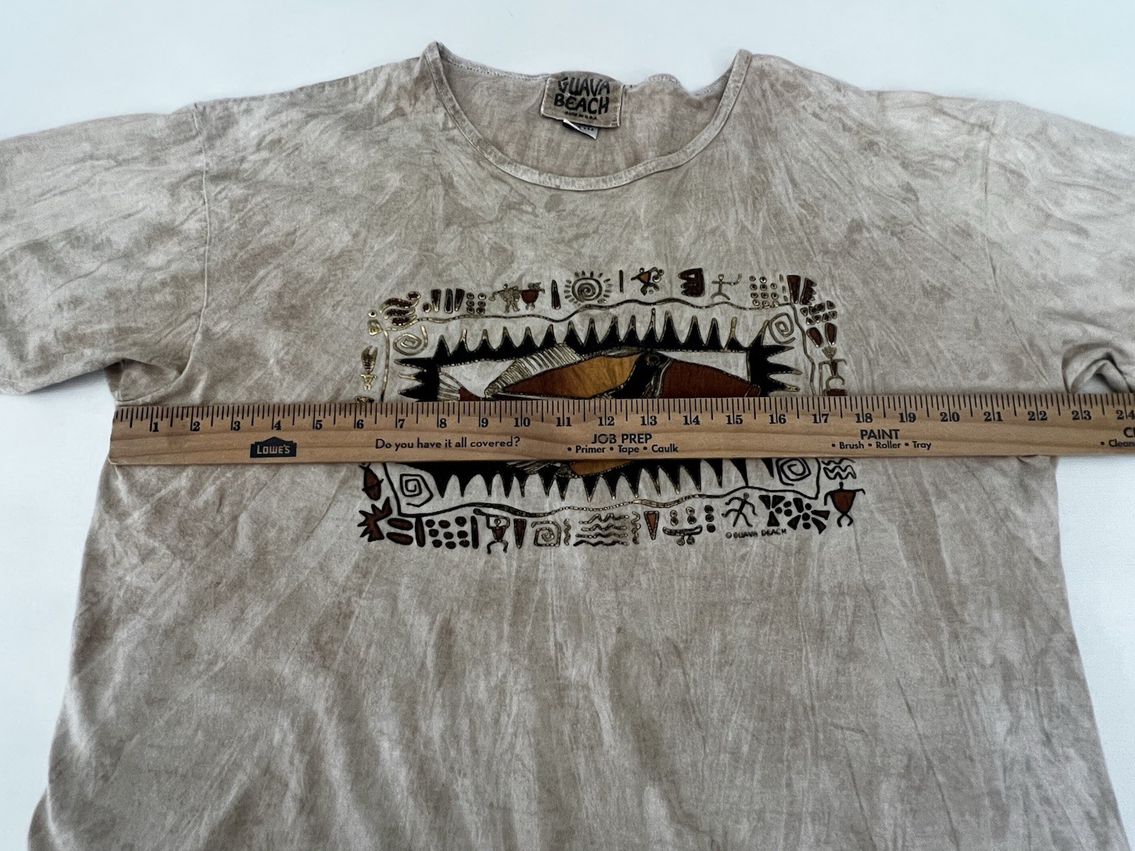 Vintage Guava Beach XL Brown Marbled Fish Graphic Beige Tee Single Stitch USA