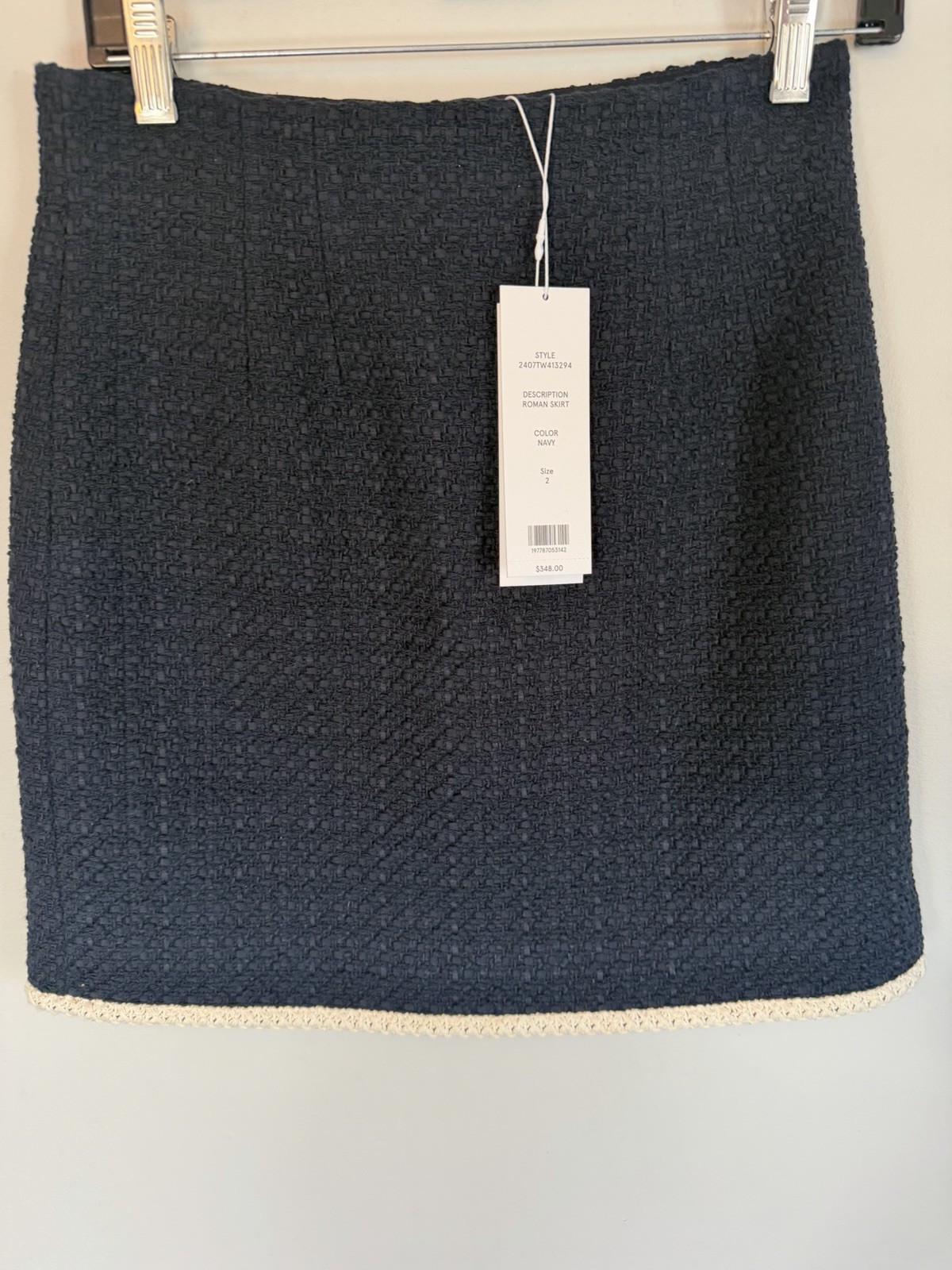 Veronica Beard Roman Mini Navy Blue Cotton Blend tweed Skirt Lined Sz 2 NWT $348