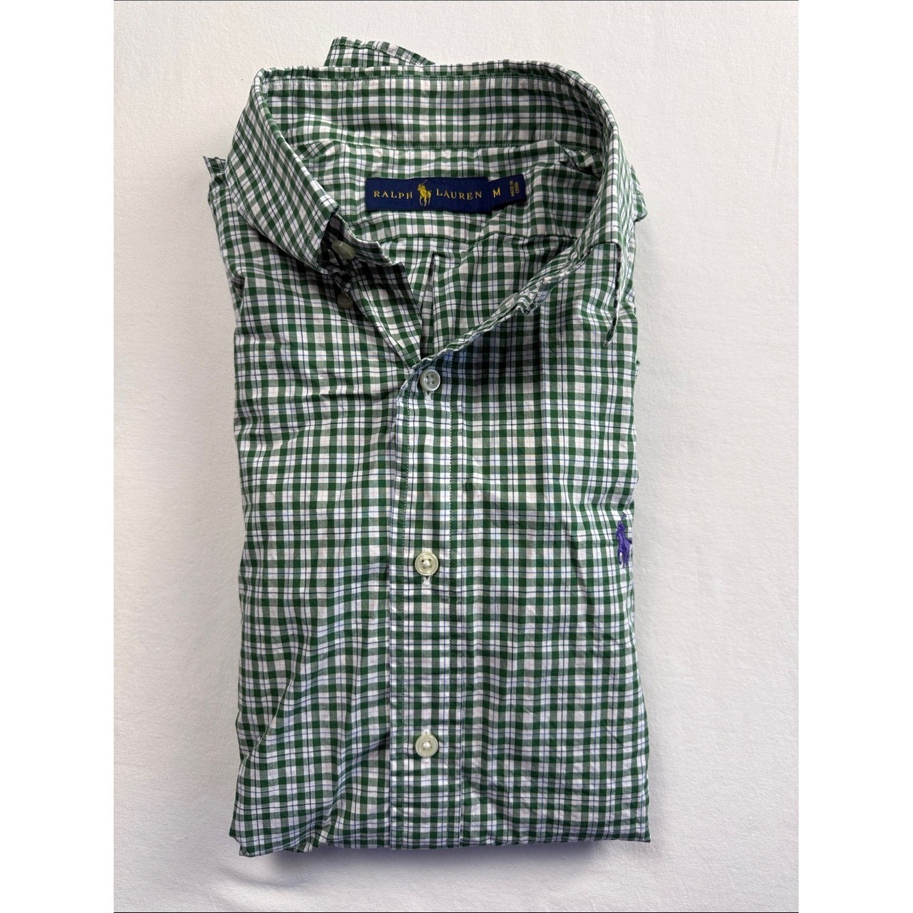 Ralph Lauren Green and White Check Button-Down Shirt sz Medium