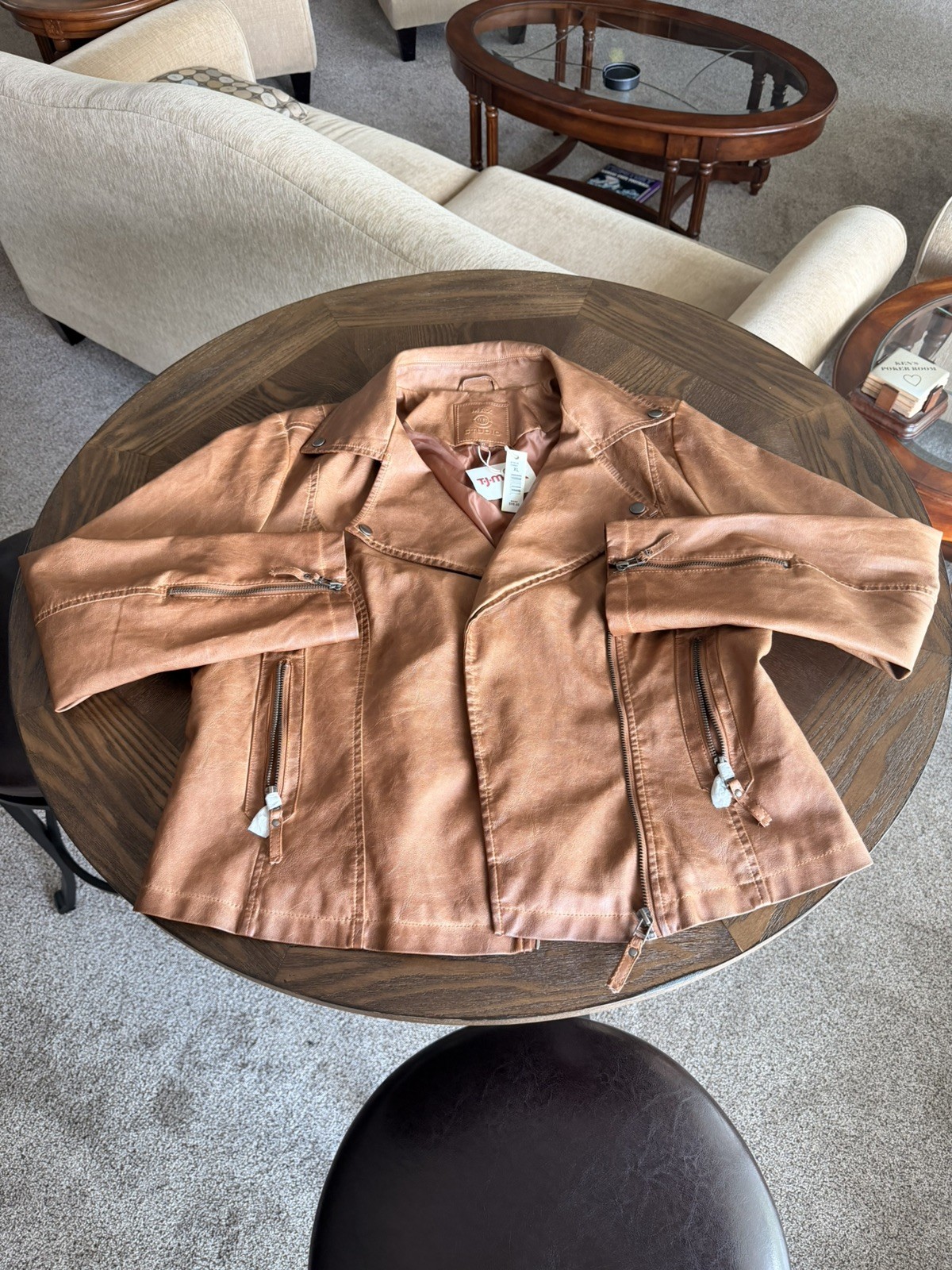 NWT Max Studio Cognac Faux Leather Moto Jacket MSRP $98