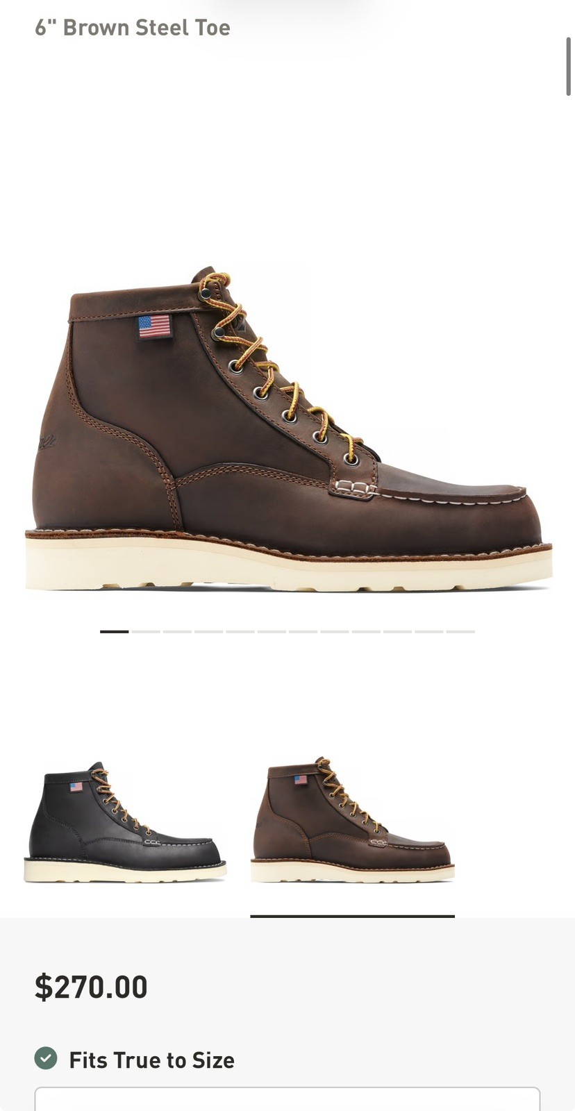 Danner Men’s Size US 10 Bull Run Moc Toe 6″ Brown Steel Toe Work Boots 15564