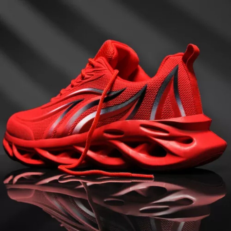 Men’s Flame Printed Sneakers Flying Weave Sports Shoes Lace-up Breathable Shoes