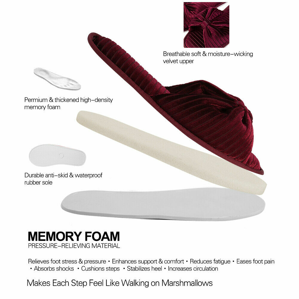 Slip-on Open Toe Velet Slippers Memory Foam Sole Women Fashion Spa House Shoes