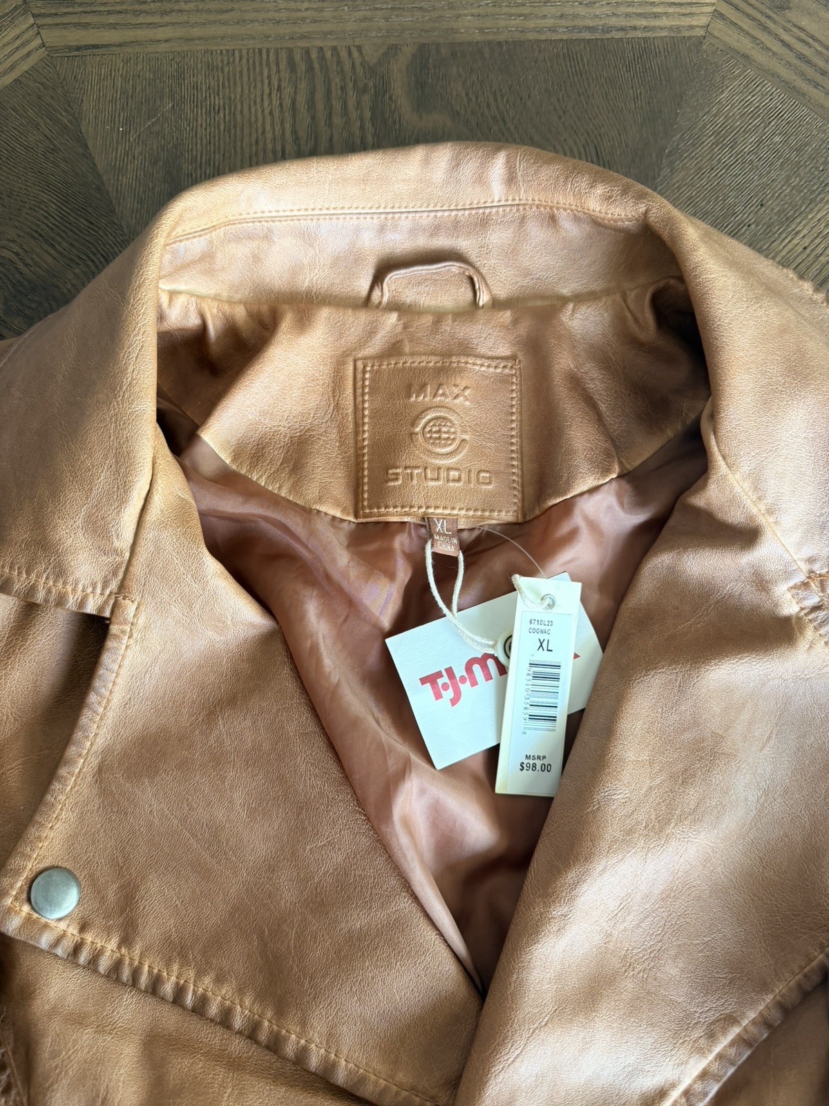 NWT Max Studio Cognac Faux Leather Moto Jacket MSRP $98